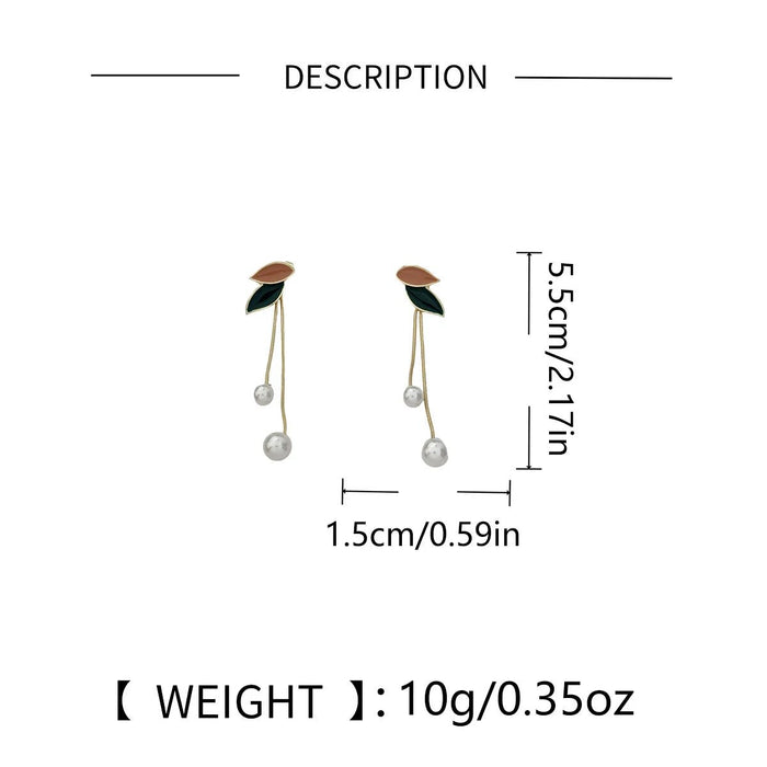 Pendientes largos colgantes con borlas de hojas y perlas de imitación, diseño exclusivo - Quierox - Tienda Online