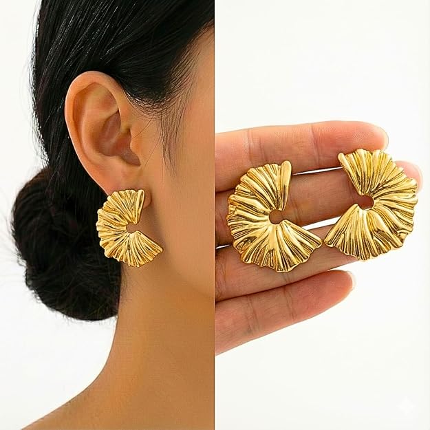 Pendientes texturizados dorados para mujer de acero inoxidable - Quierox - Tienda Online