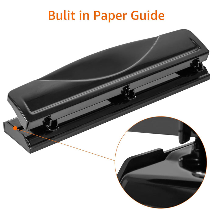 Perforadora de 3 agujeros, capacidad para 10 hojas, color negro - Quierox - Tienda Online