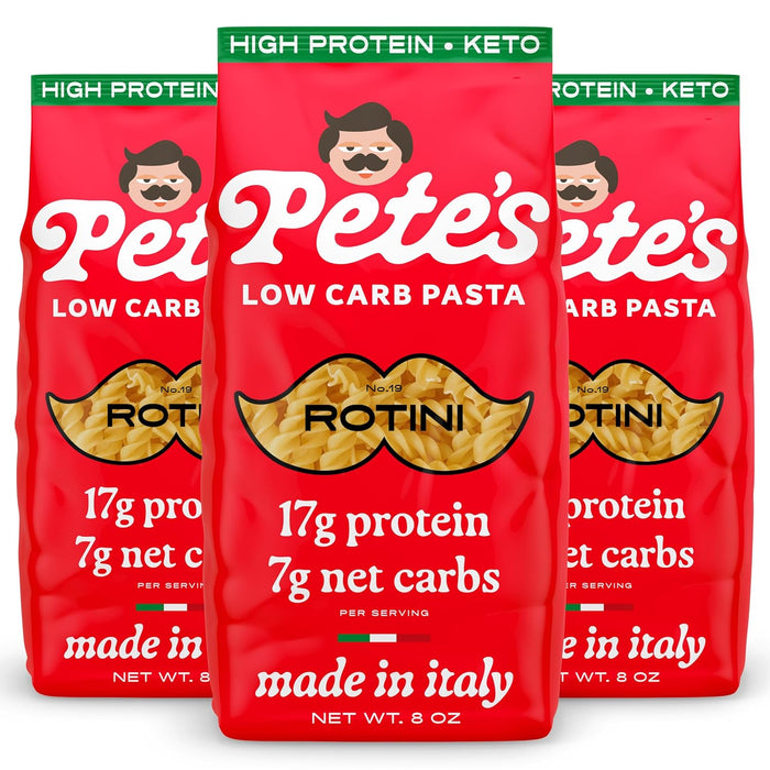 Pete's 3 paquetes de Pasta alta en proteínas, baja en carbohidratos | Rotini con 17g de proteínas, 7g de carbohidratos - Quierox - Tienda Online