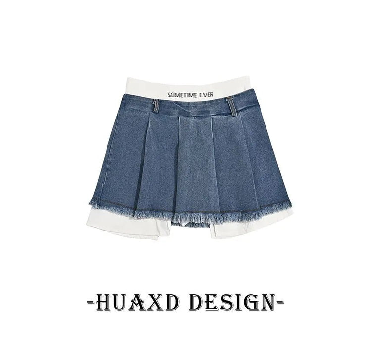 Phloomie - Minifalda vaquera deshilachada plisada - Quierox - Tienda Online