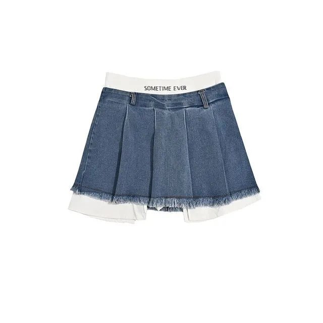 Phloomie - Minifalda vaquera deshilachada plisada - Quierox - Tienda Online