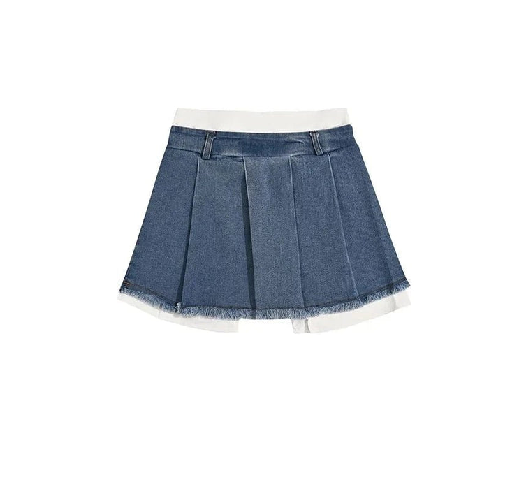 Phloomie - Minifalda vaquera deshilachada plisada - Quierox - Tienda Online
