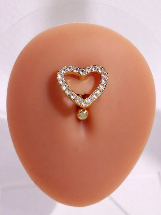 Piercing para ombligo de acero inoxidable dorado con circonita blanca de corte redondo - Quierox - Tienda Online