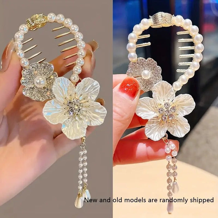 Pinza de pelo con diamantes de imitación para mujer, flor de Camelia - Quierox - Tienda Online