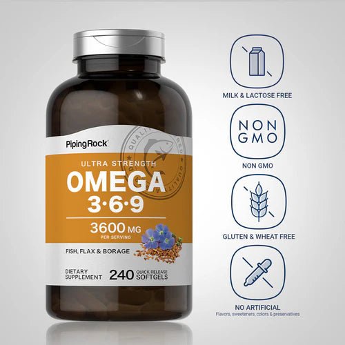 Piping Rock Multi Omega 3 - 6 - 9 Pescado, Linaza y Borraja, 240 Cápsulas Blandas - Quierox - Tienda Online