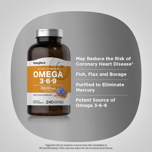 Piping Rock Multi Omega 3 - 6 - 9 Pescado, Linaza y Borraja, 240 Cápsulas Blandas - Quierox - Tienda Online