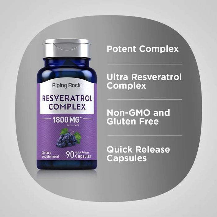 PIPING ROCK Resveratrol complex 1800 MG 90 cápsulas sinomg - Quierox - Tienda Online