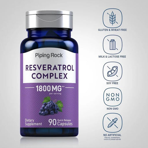 PIPING ROCK Resveratrol complex 1800 MG 90 cápsulas sinomg - Quierox - Tienda Online
