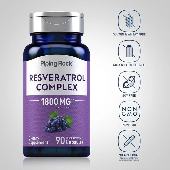 PIPING ROCK Resveratrol complex 1800 MG 90 cápsulas sinomg - Quierox - Tienda Online