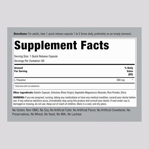 Piping Rock Suplemento de L - teanina 200 mg 60 cápsulas - Quierox - Tienda Online