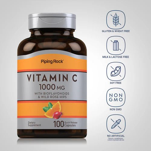 Piping Rock Vitamina C 1000 mg con bioflavonoides y escaramujo, 100 cápsulas - Quierox - Tienda Online