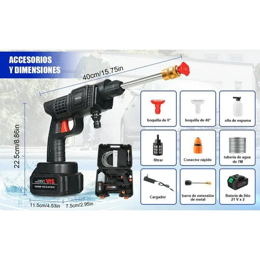 Pistola de Lavado de Alta Presión,500 PSI Hidrolavadora Inalambrica, con 3 Boquilla - Quierox - Tienda Online
