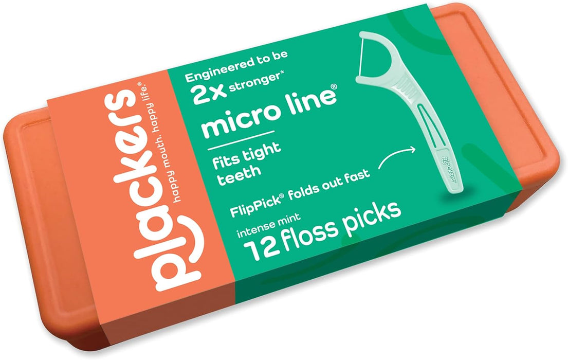 Plackers Micro Mint - Púas de hilo dental con estuche de viaje, 12 unidades - Quierox - Tienda Online