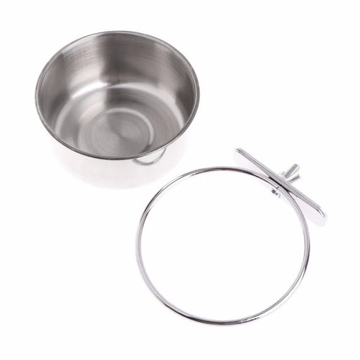 Plato de acero inoxidable para comida de mascotas, bebedero de agua con abrazadera de 10cm - Quierox - Tienda Online