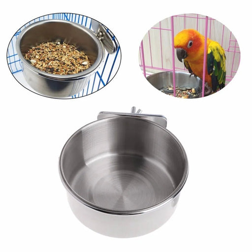 Plato de acero inoxidable para comida de mascotas, bebedero de agua con abrazadera de 10cm - Quierox - Tienda Online