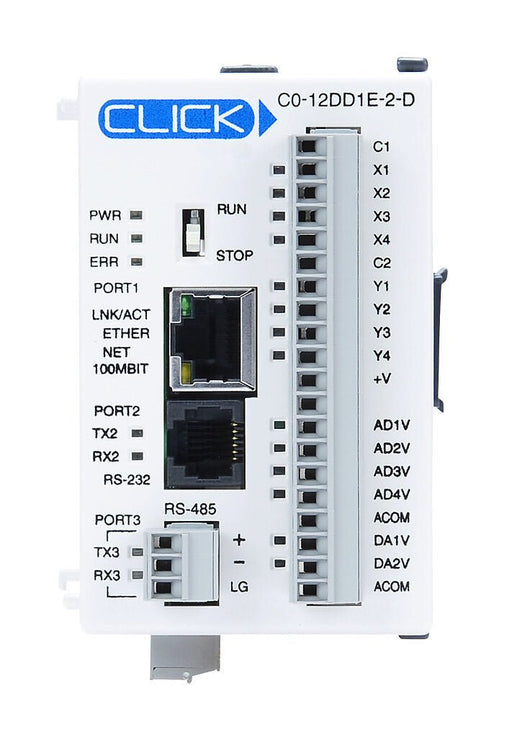 PLC CLICK alimentado por CC con 8 E/S discretas y 4 E/S analógicas C0 - 12DD1E - D - Quierox - Tienda Online