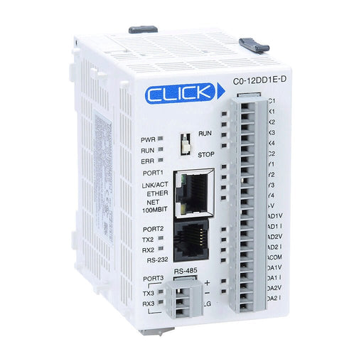 PLC CLICK alimentado por CC con 8 E/S discretas y 4 E/S analógicas C0 - 12DD1E - D - Quierox - Tienda Online