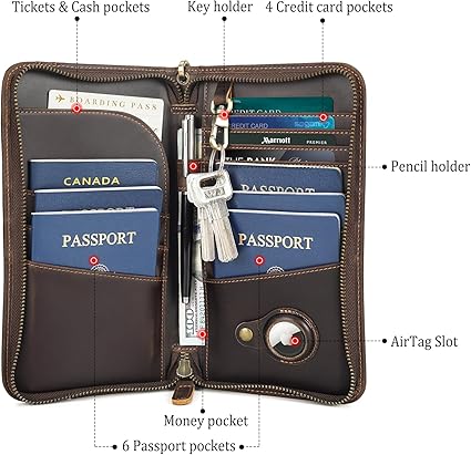 Polare Cartera de cuero para pasaporte y organizador de documentos - Quierox - Tienda Online