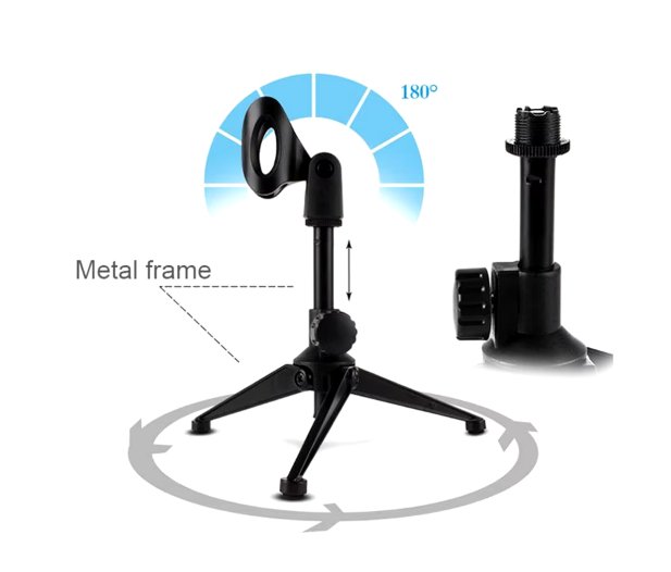 Porta Micrófono de Metal portátil, de tres patas soporte de elevación, ángulo de rotación de 180 grados - Quierox - Tienda Online