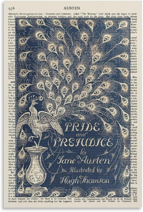 Póster de Jane Austen con portada de libro, arte de orgullo y prejuicio en la antigüedad de Austen - Quierox - Tienda Online