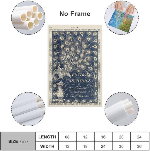 Póster de Jane Austen con portada de libro, arte de orgullo y prejuicio en la antigüedad de Austen - Quierox - Tienda Online