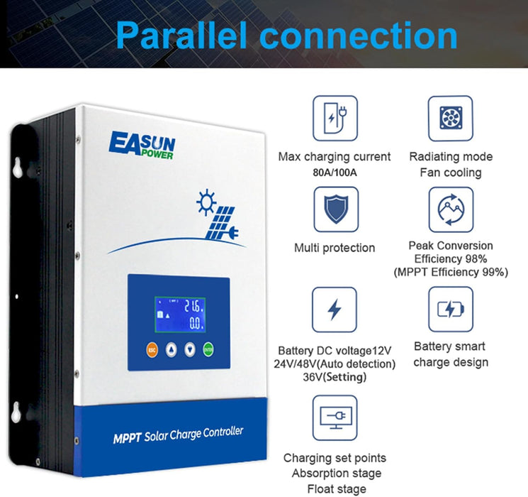 POWLAND Controlador de carga solar MPPT 100A, regulador inteligente regulador de carga - Quierox - Tienda Online