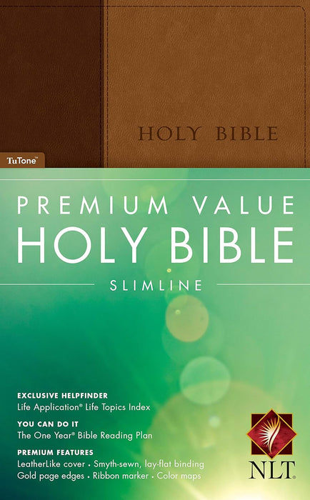 Premium Value Slimline Bible Large Print NLT, TuTone (LeatherLike, Brown/Tan) - Quierox - Tienda Online