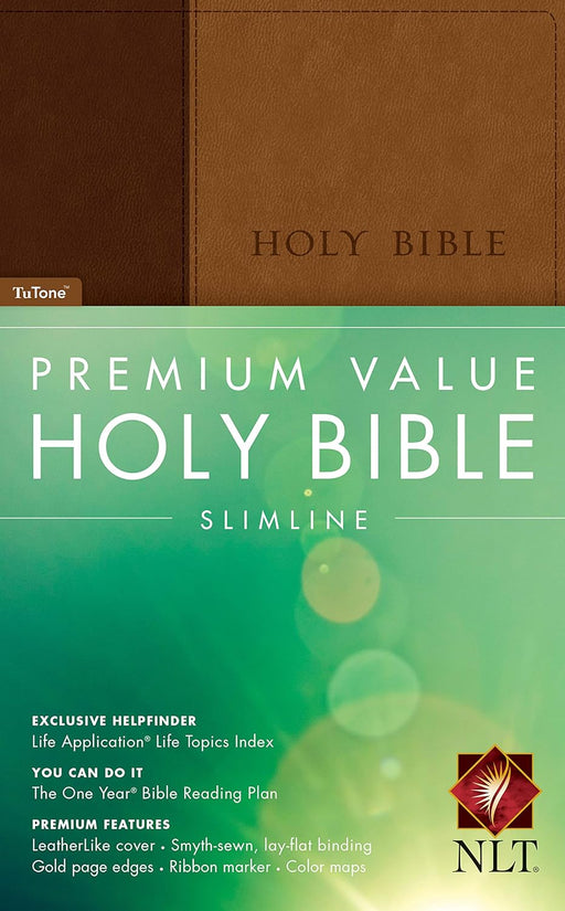Premium Value Slimline Bible Large Print NLT, TuTone (LeatherLike, Brown/Tan) - Quierox - Tienda Online