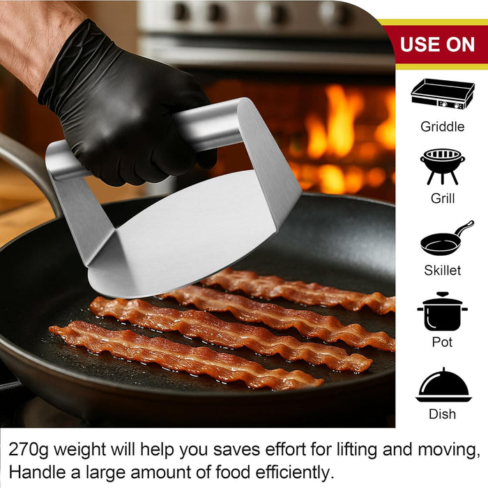 Prensa para Hamburguesas Smash para Plancha, Plana para Tocino - Quierox - Tienda Online