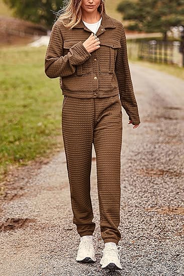 PRETTYGARDEN Conjunto de dos piezas para mujer, otoño, manga larga, chaqueta abotonada tipo camisa - Quierox - Tienda Online