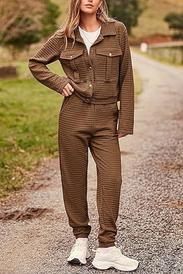 PRETTYGARDEN Conjunto de dos piezas para mujer, otoño, manga larga, chaqueta abotonada tipo camisa - Quierox - Tienda Online