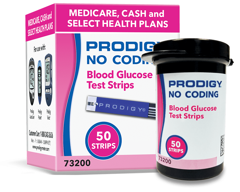 Prodigy 73200 Tiras de prueba de glucosa en sangre sin codificación, caja de 50 tiras - Quierox - Tienda Online