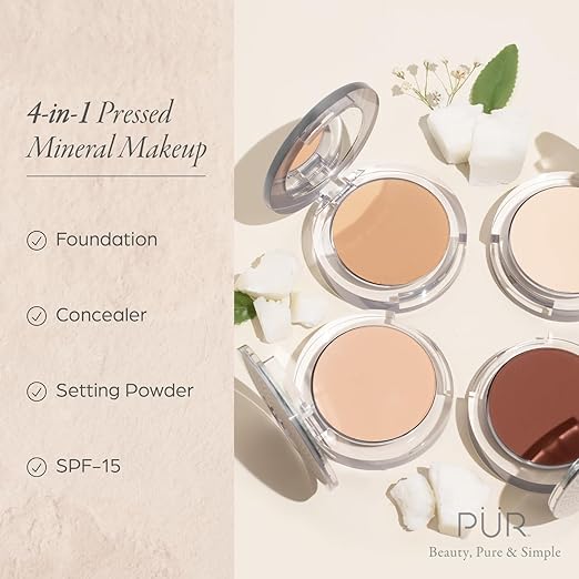 PÜR MINERALS Base de maquillaje en polvo mineral compacta 4 en 1 con SPF 15 - Quierox - Tienda Online