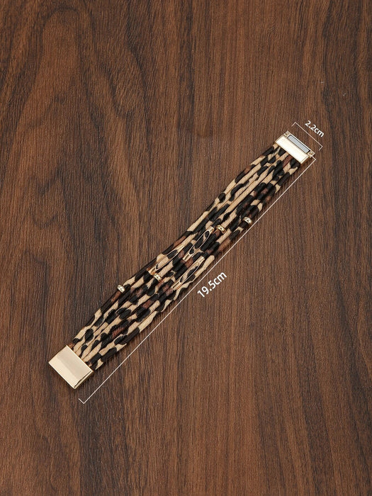 Pulsera con capas de decoración de cuentas con estampado de leopardo - Quierox - Tienda Online