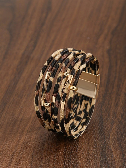 Pulsera con capas de decoración de cuentas con estampado de leopardo - Quierox - Tienda Online