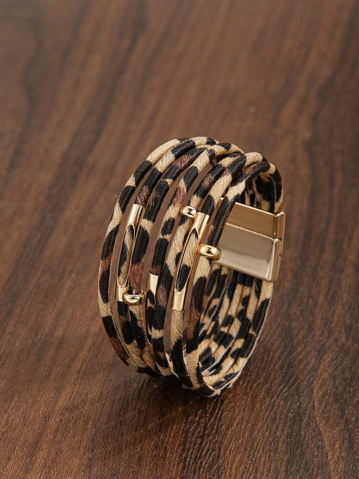 Pulsera con capas de decoración de cuentas con estampado de leopardo - Quierox - Tienda Online