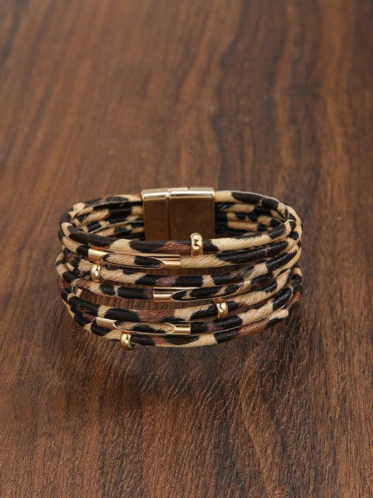 Pulsera con capas de decoración de cuentas con estampado de leopardo - Quierox - Tienda Online