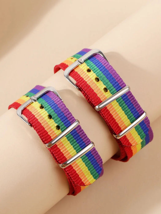 Pulsera con cinturón con estampado de rayas de arcoíris LGBT de 2 piezas - Quierox - Tienda Online