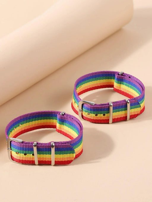 Pulsera con cinturón con estampado de rayas de arcoíris LGBT de 2 piezas - Quierox - Tienda Online