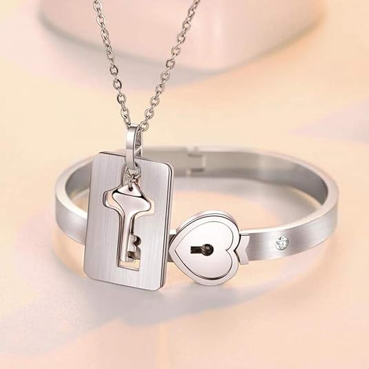 Pulsera con llave de corazón y collar con llave, joyería de acero inoxidable para parejas - Quierox - Tienda Online