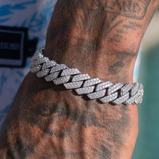 Pulsera cubana de 14 mm con eslabones de garras incrustados para hombre 21cm - Quierox - Tienda Online