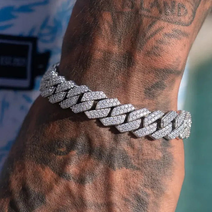 Pulsera cubana de 14 mm con eslabones de garras incrustados para hombre 21cm - Quierox - Tienda Online