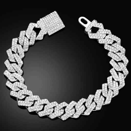 Pulsera cubana de 14 mm con eslabones de garras incrustados para hombre 21cm - Quierox - Tienda Online