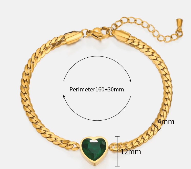 Pulsera de cadena cubana plana dorada de acero inoxidable a la moda, pulseras de corazón - Quierox - Tienda Online