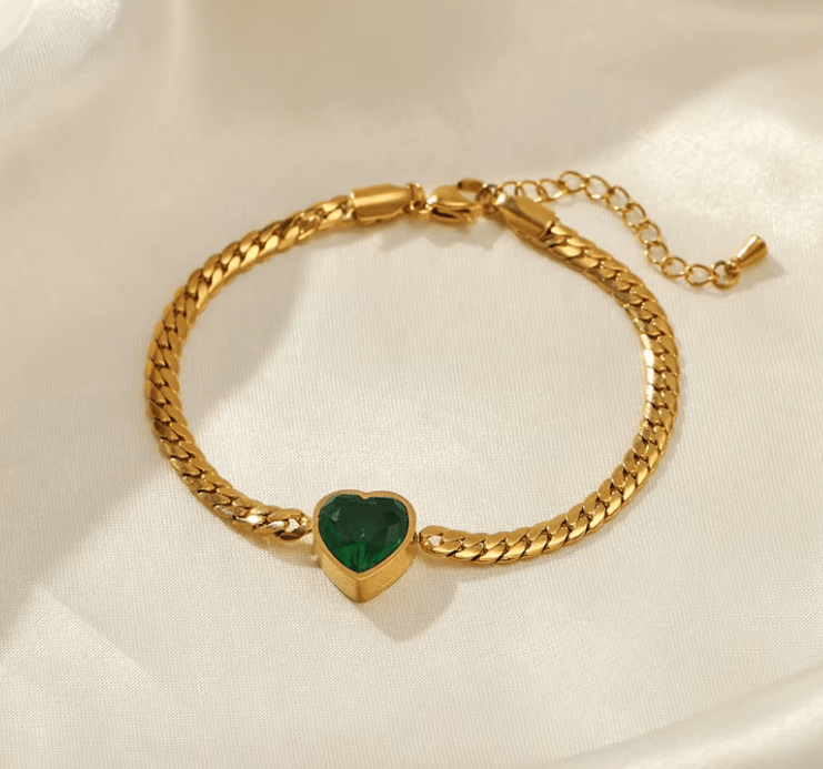 Pulsera de cadena cubana plana dorada de acero inoxidable a la moda, pulseras de corazón - Quierox - Tienda Online