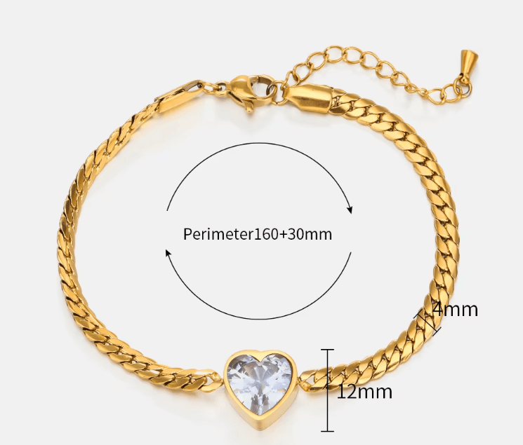 Pulsera de cadena cubana plana dorada de acero inoxidable a la moda, pulseras de corazón - Quierox - Tienda Online