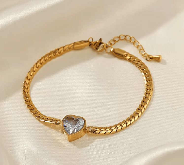 Pulsera de cadena cubana plana dorada de acero inoxidable a la moda, pulseras de corazón - Quierox - Tienda Online