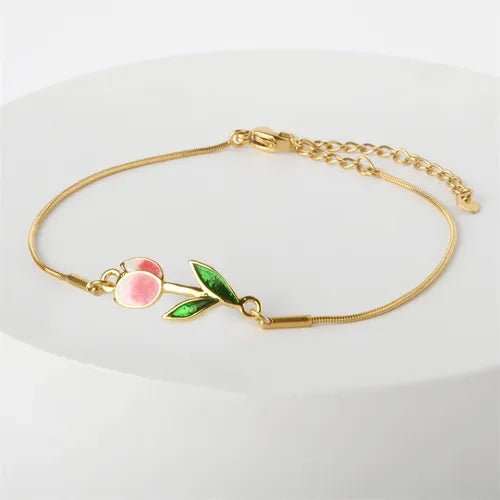 Pulsera de Color dorado con flor de tulipán rosa para mujer - Quierox - Tienda Online