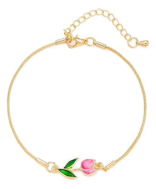 Pulsera de Color dorado con flor de tulipán rosa para mujer - Quierox - Tienda Online